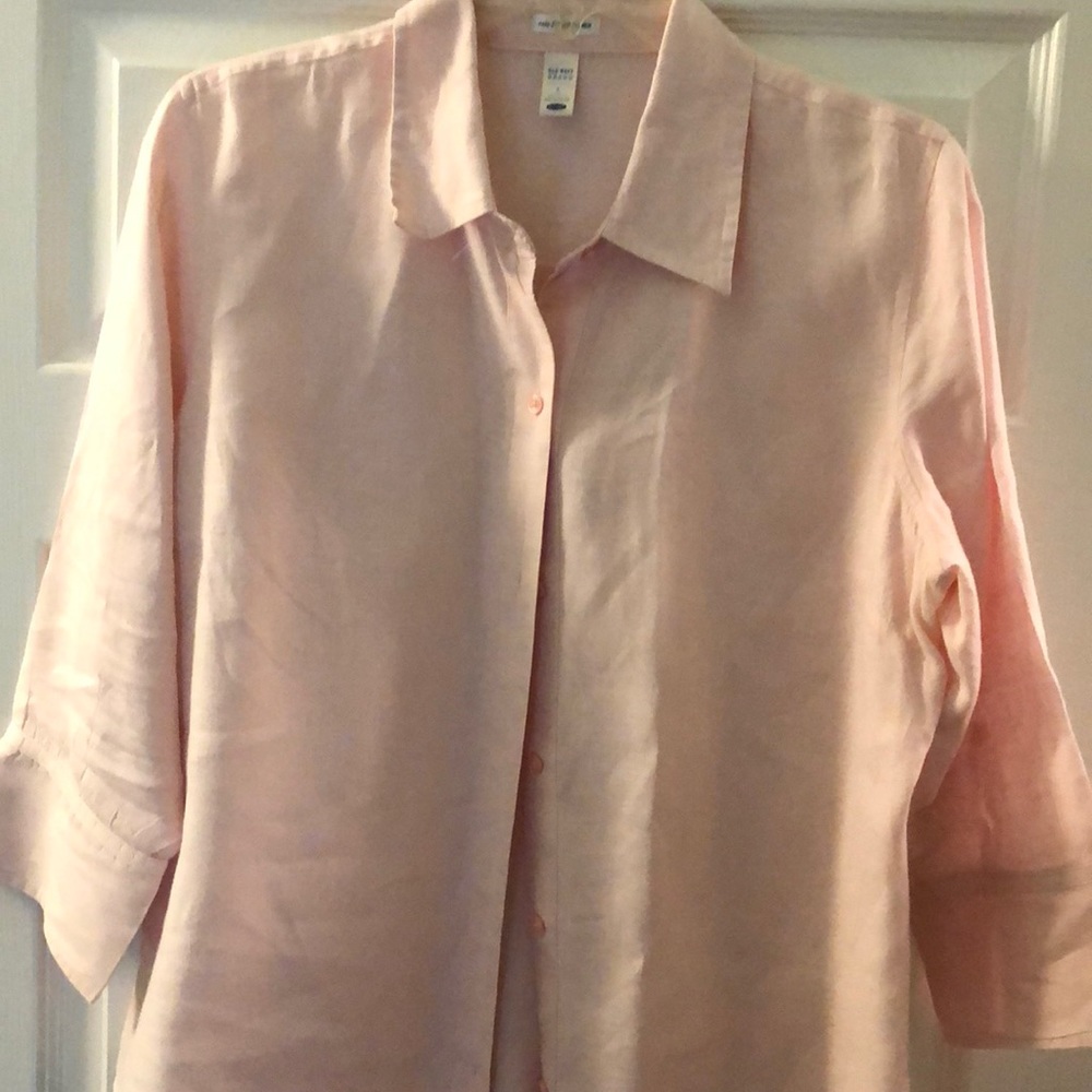 Pink linen dressy bottom down shirt